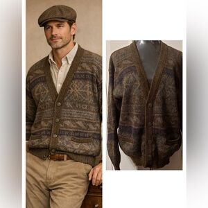 Vintage Brown Mohair Blend Cardigan M Textured Heritage Classic Mens